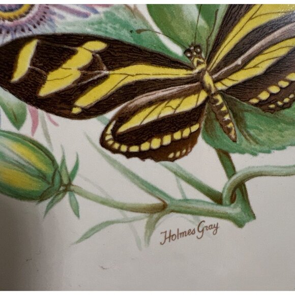 H & R Johnson Trivet Ceramic Butterflies Floral 6" Round Tile Coaster Gift - Picture 2 of 6